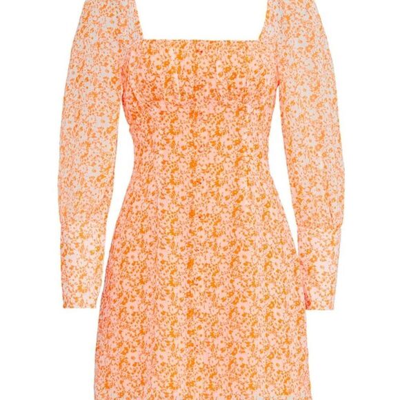 The East Order Orange White Peaches Bohemian Mini Dress Size XS - Picture 5 of 16